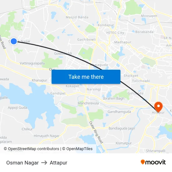 Osman Nagar to Attapur map