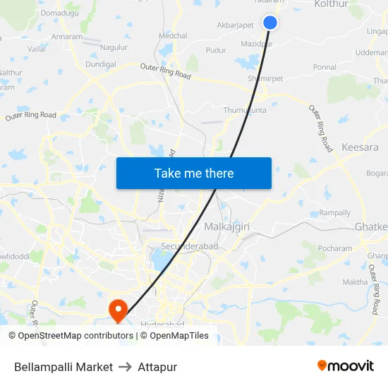 Bellampalli Market to Attapur map
