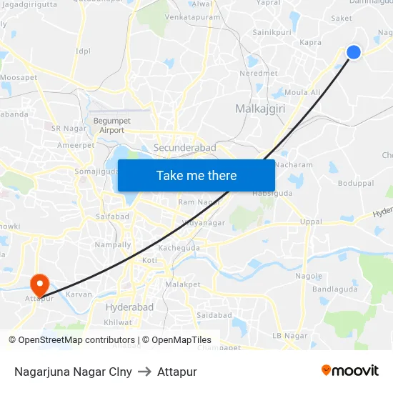 Nagarjuna Nagar Clny to Attapur map