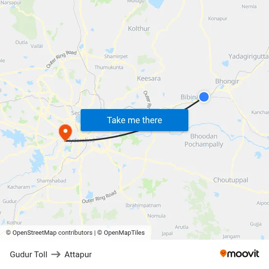 Gudur Toll to Attapur map