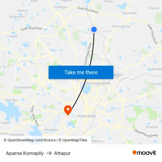 Aparna Komaplly to Attapur map