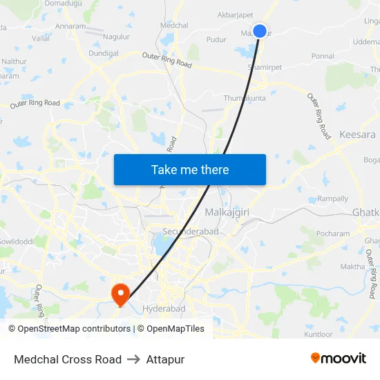 Medchal Cross Road to Attapur map