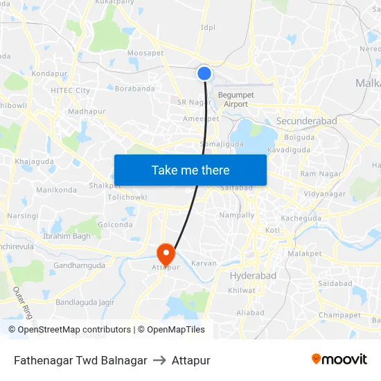 Fathenagar Twd Balnagar to Attapur map