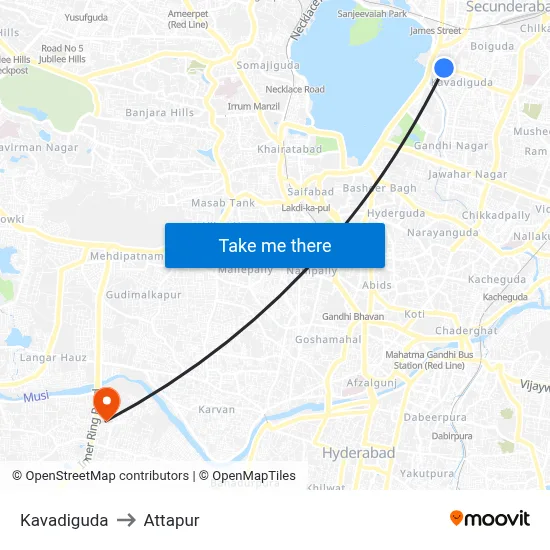 Kavadiguda to Attapur map