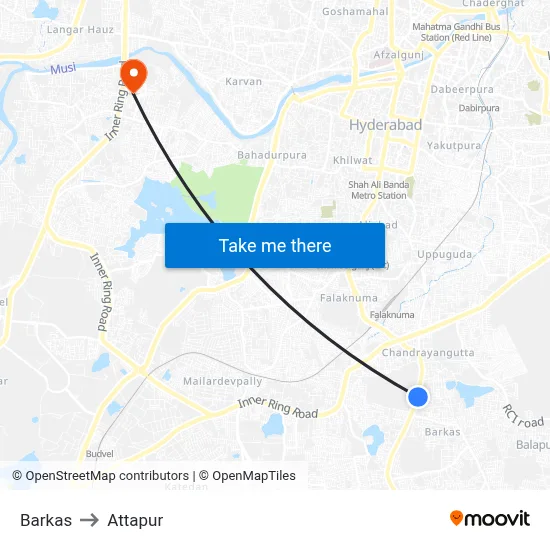 Barkas to Attapur map