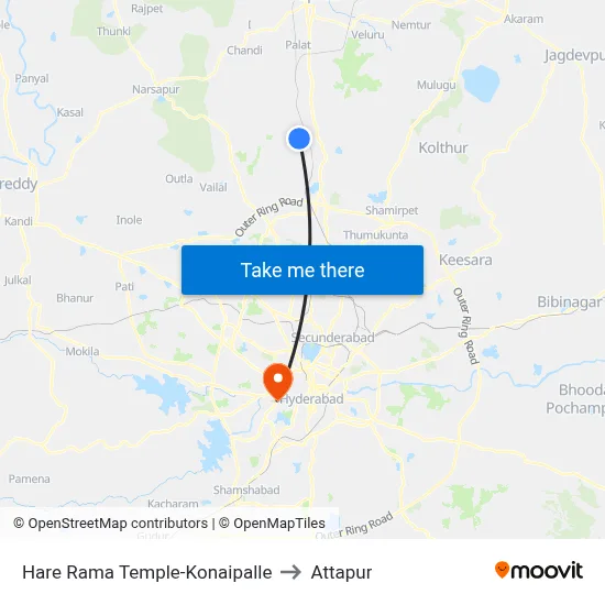 Hare Rama Temple-Konaipalle to Attapur map