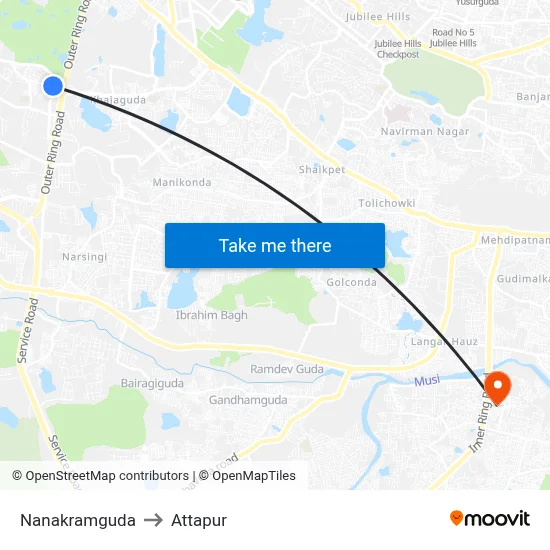 Nanakramguda to Attapur map