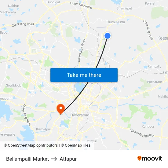 Bellampalli Market to Attapur map