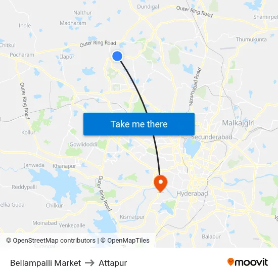 Bellampalli Market to Attapur map