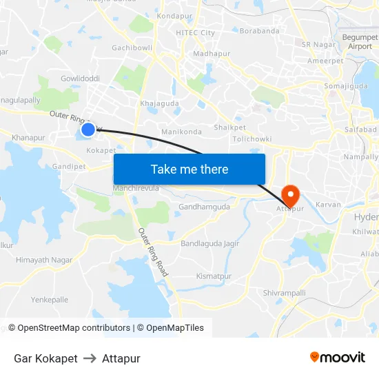 Gar Kokapet to Attapur map
