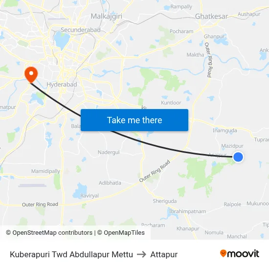 Kuberapuri Twd Abdullapur Mettu to Attapur map