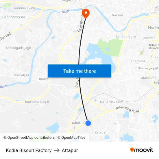 Kedia Biscuit Factory to Attapur map