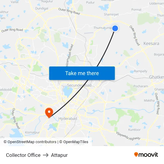 Collector Office to Attapur map