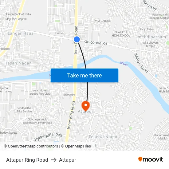 Attapur Ring Road to Attapur map