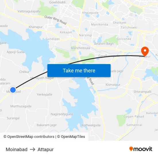 Moinabad to Attapur map