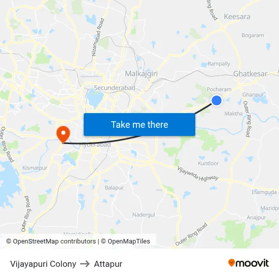 Vijayapuri Colony to Attapur map