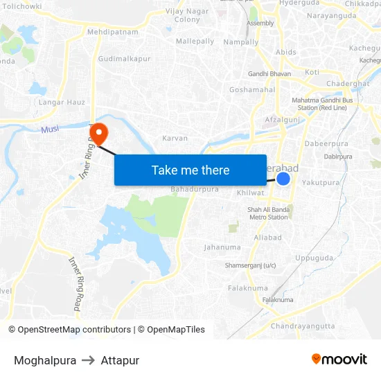 Moghalpura to Attapur map