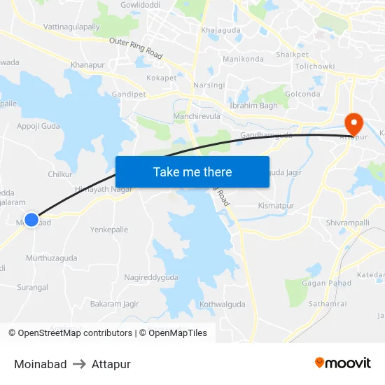 Moinabad to Attapur map