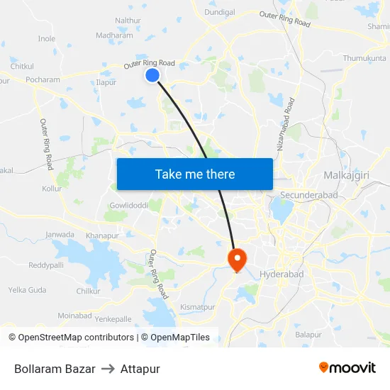 Bollaram Bazar to Attapur map