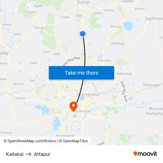Kallakal to Attapur map