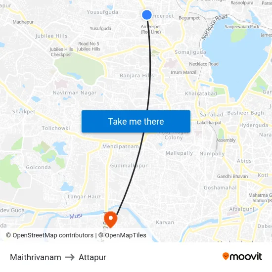 Maithrivanam to Attapur map