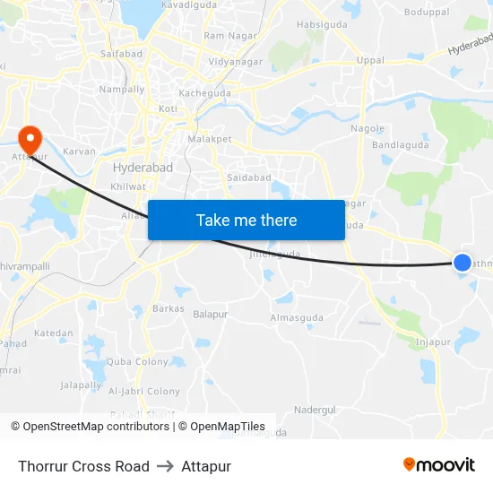 Thorrur Cross Road to Attapur map