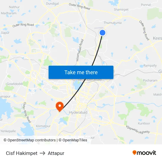 Cisf Hakimpet to Attapur map