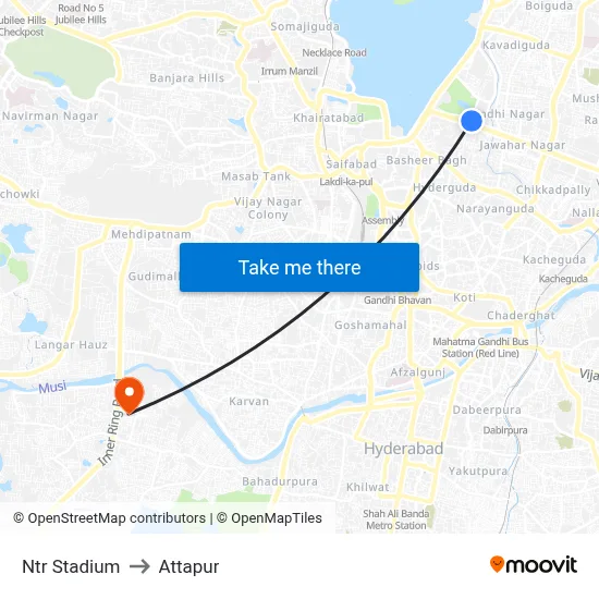 Ntr Stadium to Attapur map