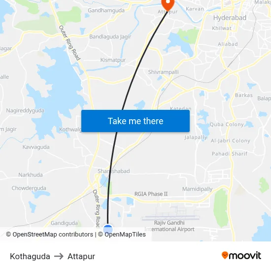 Kothaguda to Attapur map