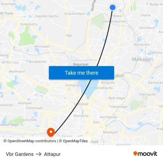 Vbr Gardens to Attapur map