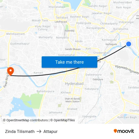 Zinda Tilismath to Attapur map