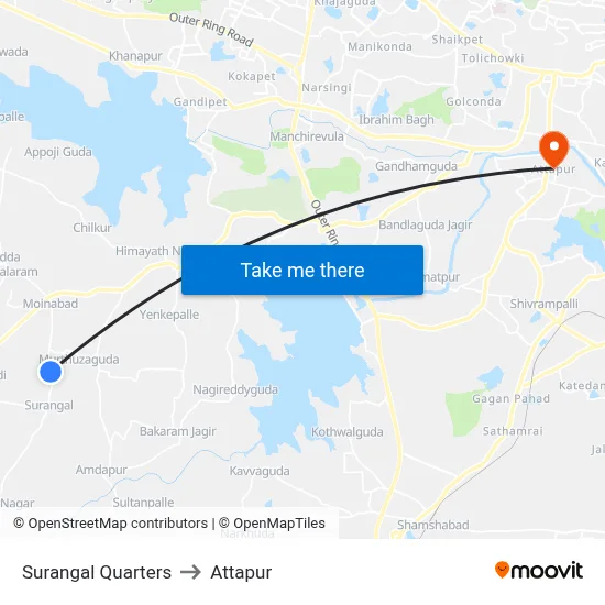Surangal Quarters to Attapur map