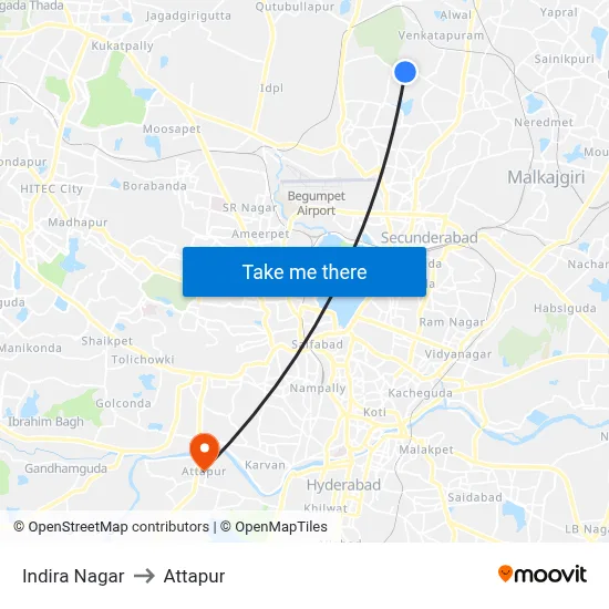 Indira Nagar to Attapur map