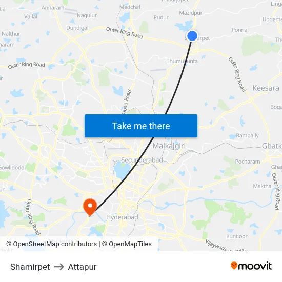 Shamirpet to Attapur map