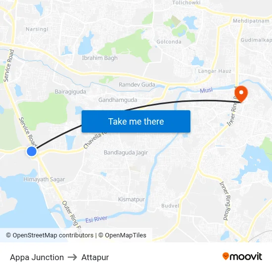 Appa Junction to Attapur map