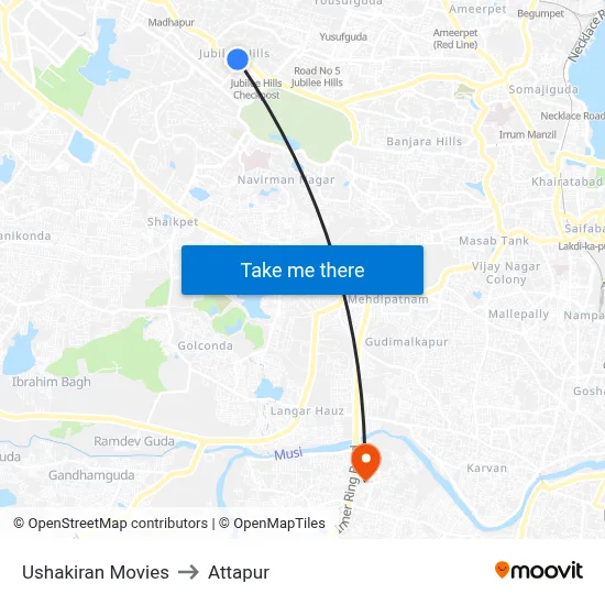 Ushakiran Movies to Attapur map