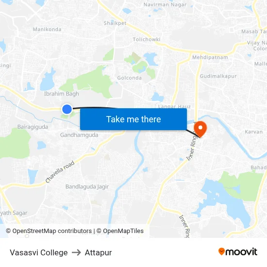 Vasasvi College to Attapur map