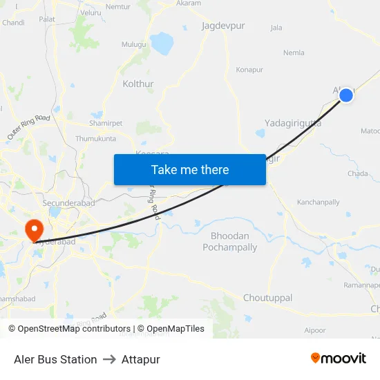 Aler Bus Station to Attapur map