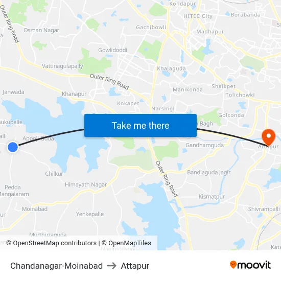 Chandanagar-Moinabad to Attapur map