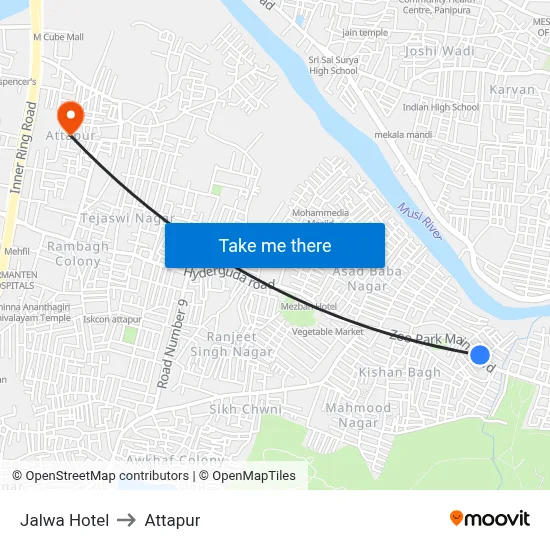 Jalwa Hotel to Attapur map
