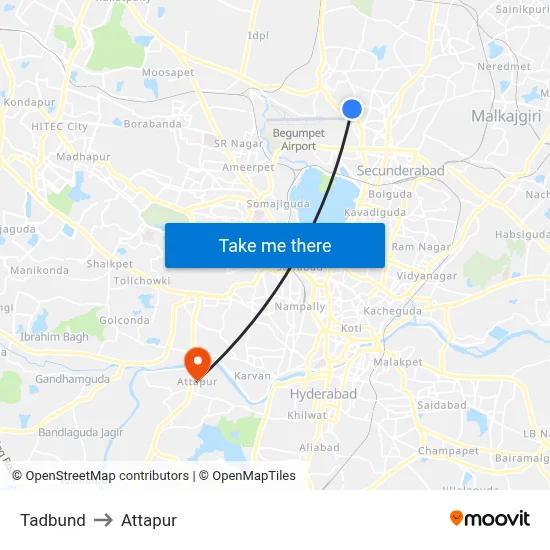 Tadbund to Attapur map