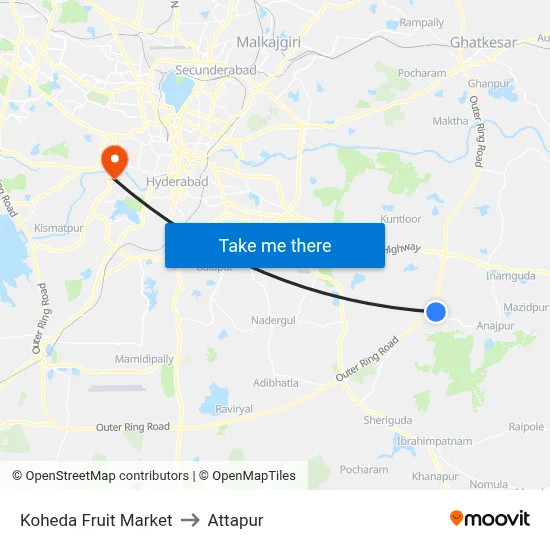 Koheda Fruit Market to Attapur map
