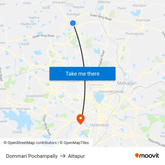 Dommari Pochampally to Attapur map