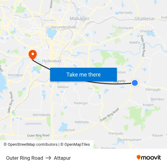 Outer Ring Road to Attapur map