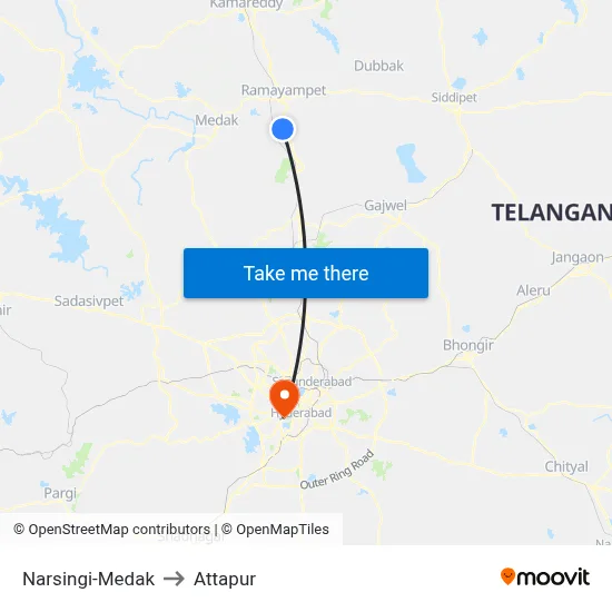 Narsingi-Medak to Attapur map