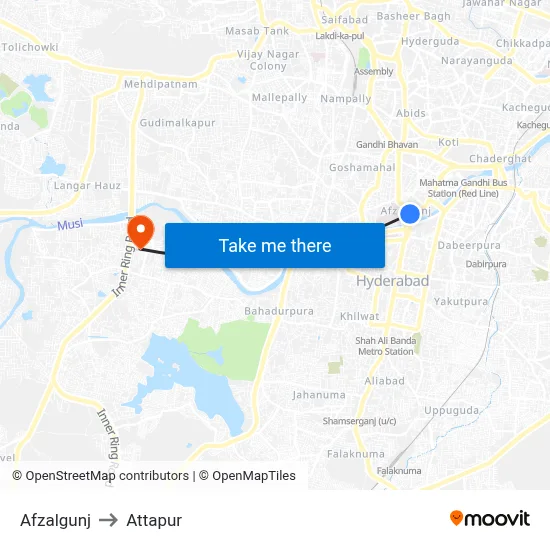 Afzalgunj to Attapur map