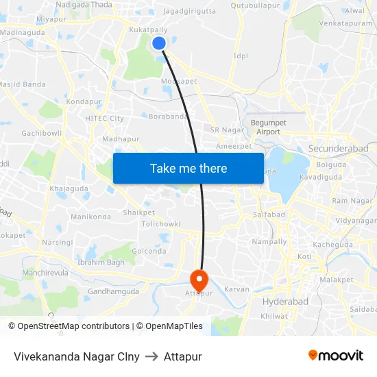 Vivekananda Nagar Clny to Attapur map