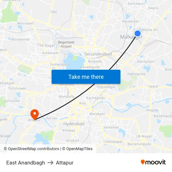 East Anandbagh to Attapur map