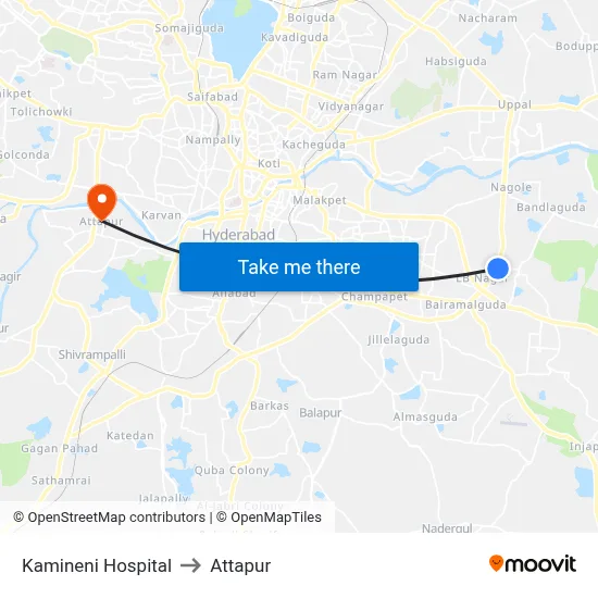 Kamineni Hospital to Attapur map
