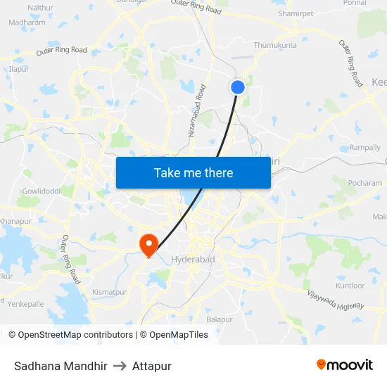 Sadhana Mandhir to Attapur map
